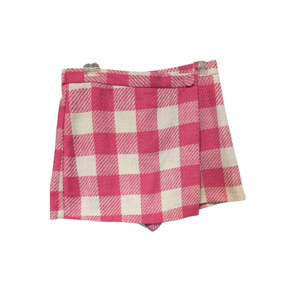 Primark Pink White Gingham Tweed Wrap Skort Womens Size 8 NWT Boucle Plaid Skirt